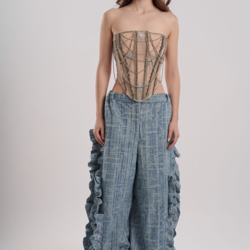 Ruffle Denim Trousers