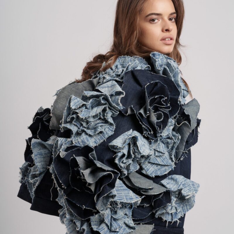 Denim Bouquet Puffer Jacket