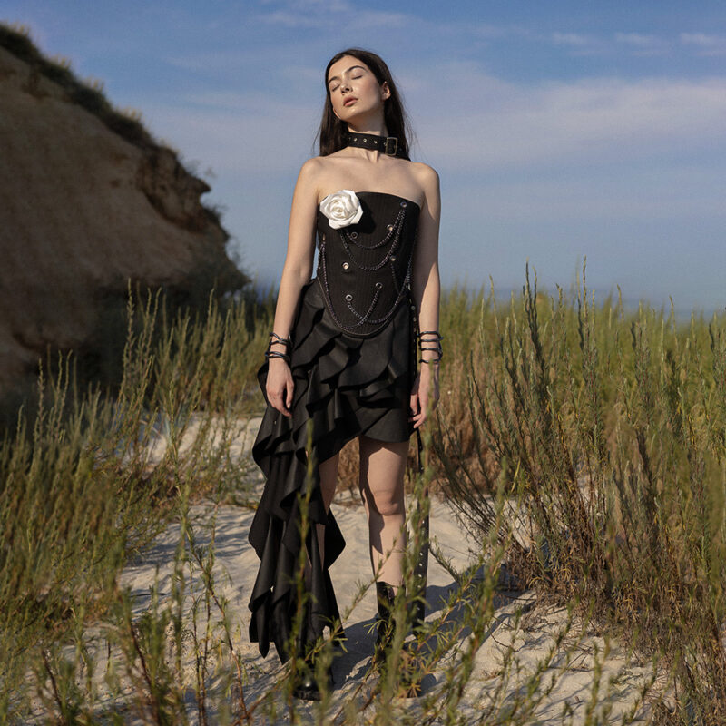 Waxed Denim Ruffle Skirt